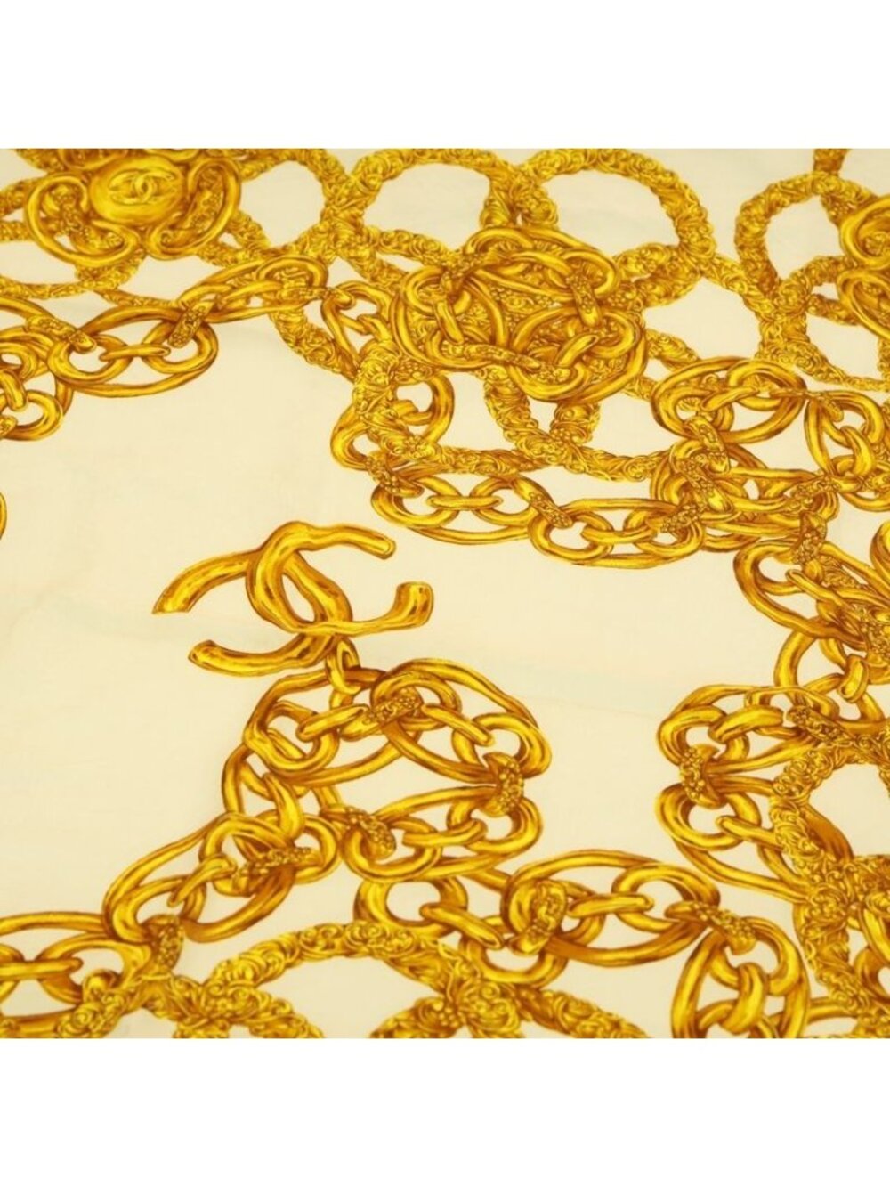 Chanel Coco Mark Chain Motif Scarf Gold Silk - Picture 5 of 6